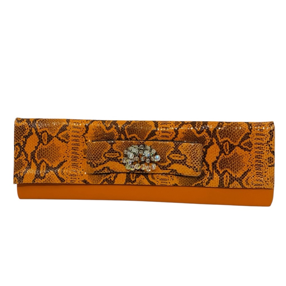 Bijou One Orange Snake Print Clutch Bag